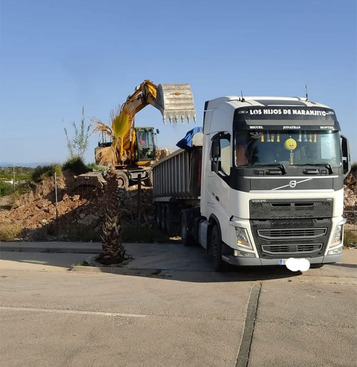 Movimientos de tierra y excavaciones Sanchis excavadora llenando camión con tierra 
